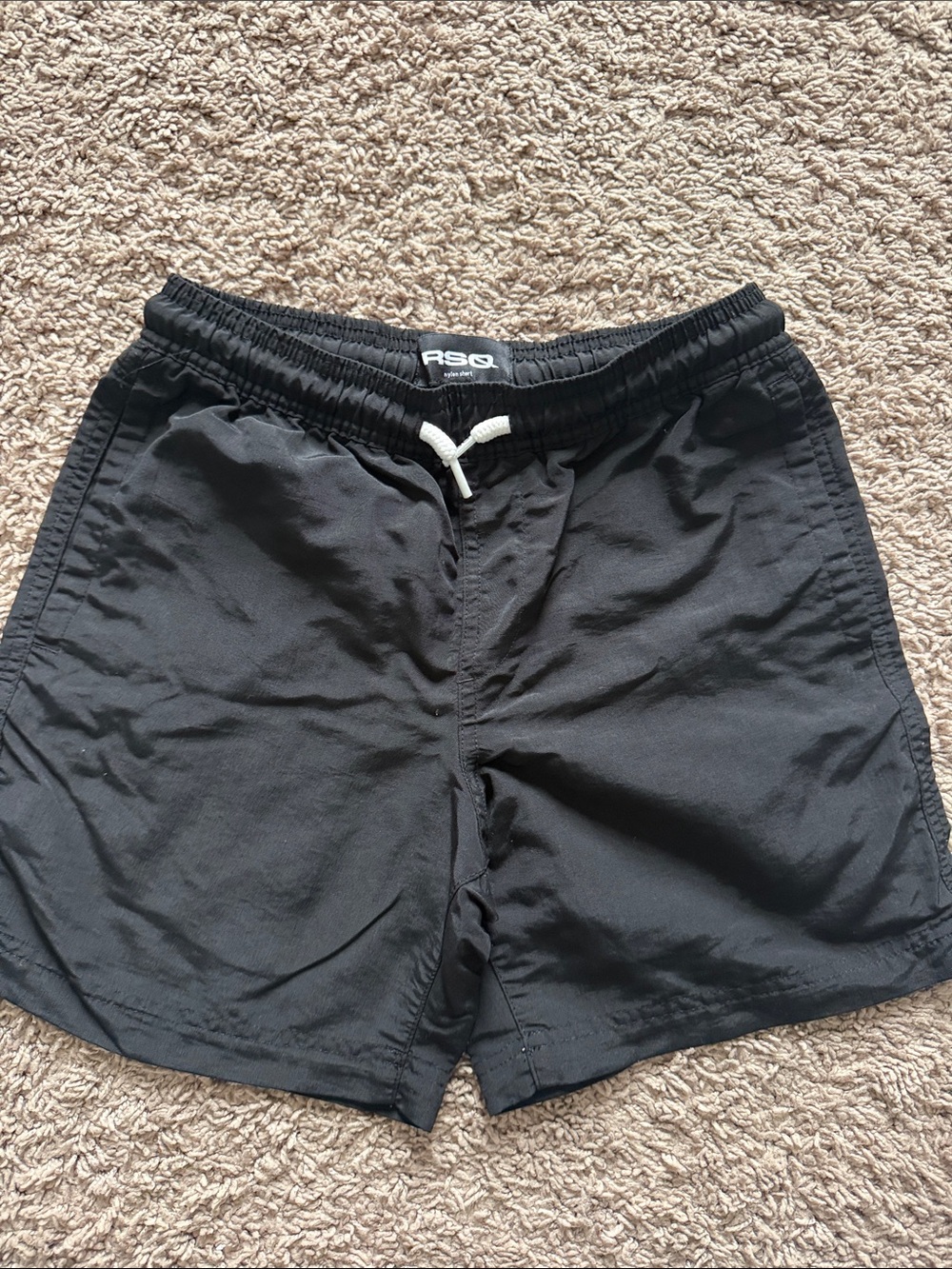 RSQ Men's Black Swim Trunks with White Drawstring